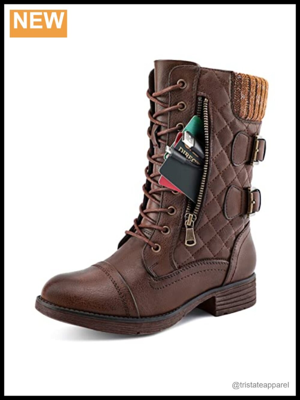 Vegan Combat Boots Mid Calf Winter Snow Boots Side Zip Hidden Pocket